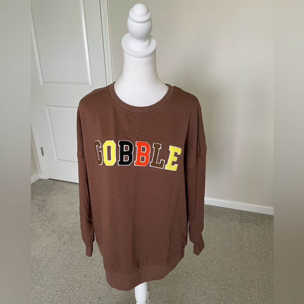 NWOT Unbranded Gobble Brown Sweatshirt Size Small